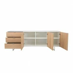208x77x43 Sideboard In Eiche Dekor & Weiß - Lysdanu -Landuva Shop 208x77x43 sideboard in eiche dekor weiss mit buegelgestell aus metall lysdanu 02