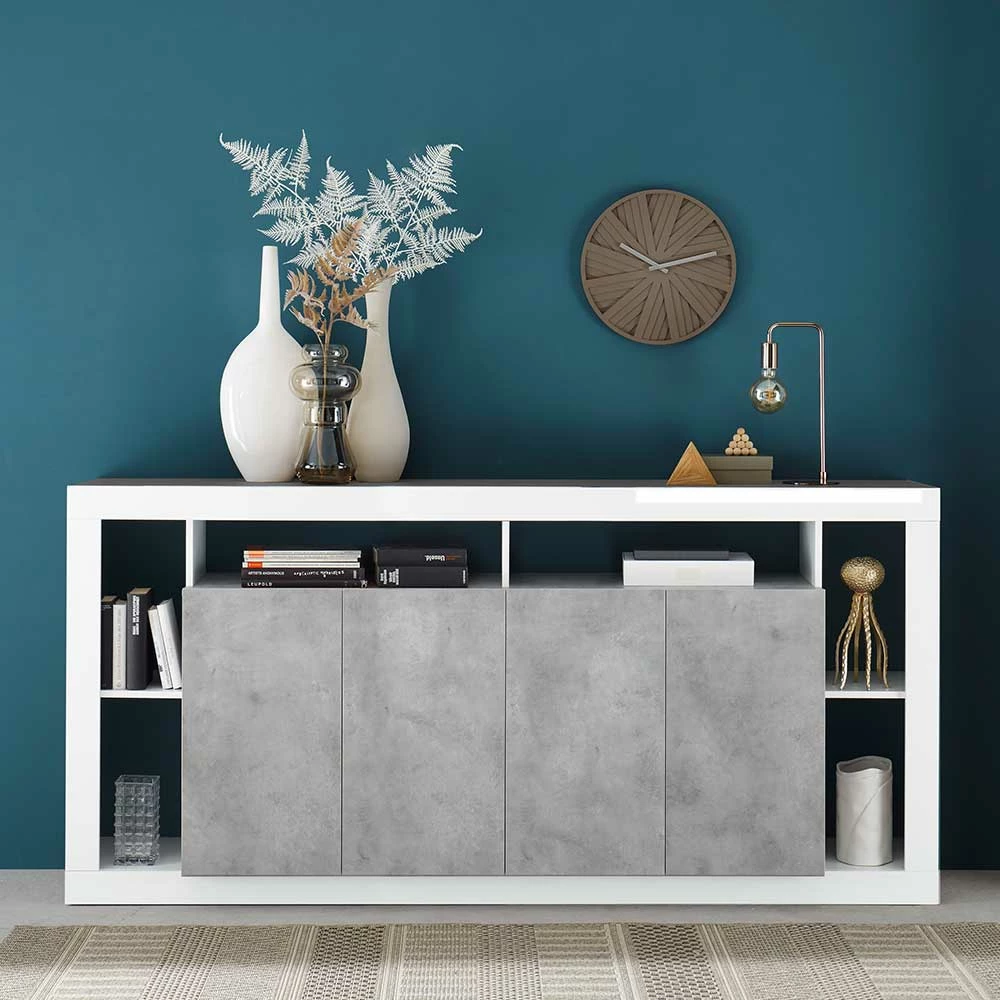 210x102x42 Hochglanz Sideboard in Weiß & Beton NB - Harrisons 210x102x42 Hochglanz Sideboard In Weiß & Beton NB - Harrisons -Landuva Shop 210x102x42 hochglanz sideboard in weiss beton nb mit 4 tueren 6 faechern harrisons 01