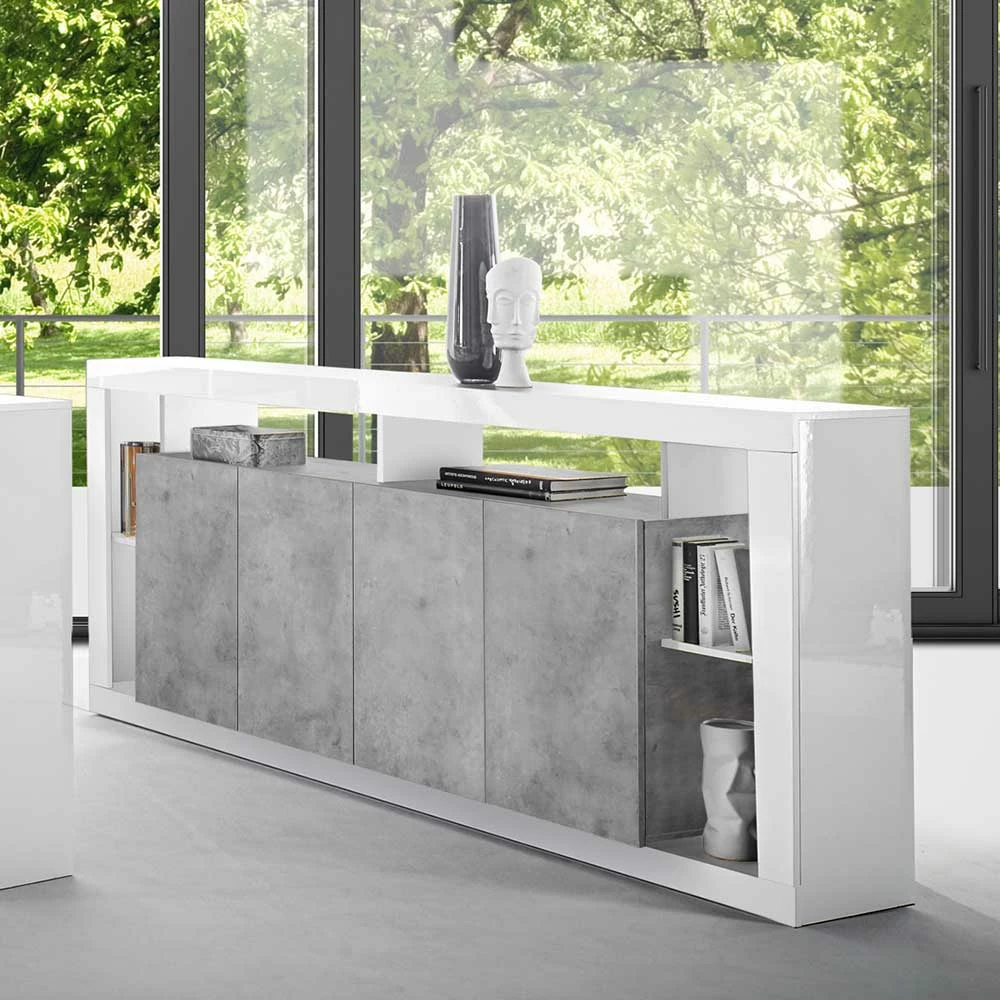 210x102x42 Hochglanz Sideboard in Weiß & Beton NB - Harrisons 210x102x42 Hochglanz Sideboard In Weiß & Beton NB - Harrisons -Landuva Shop 210x102x42 hochglanz sideboard in weiss beton nb mit 4 tueren 6 faechern harrisons 04