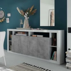 210x102x42 Hochglanz Sideboard In Weiß & Beton NB - Harrisons 7 210x102x42 Hochglanz Sideboard In Weiß & Beton NB - Harrisons -Landuva Shop 210x102x42 hochglanz sideboard in weiss beton nb mit 4 tueren 6 faechern harrisons 05