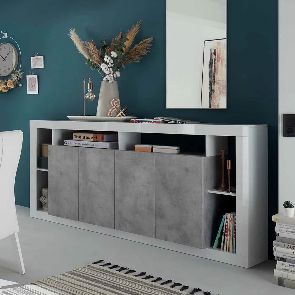 210x102x42 Hochglanz Sideboard in Weiß & Beton NB - Harrisons 210x102x42 Hochglanz Sideboard In Weiß & Beton NB - Harrisons -Landuva Shop 210x102x42 hochglanz sideboard in weiss beton nb mit 4 tueren 6 faechern harrisons 05
