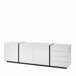 212 Cm Breites Sideboard In Weiß Mit Schwarz - Laucata