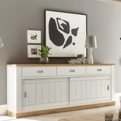 215x95x50 Landhaus Anrichte Mit Schiebetüren - Helkaska -Landuva Shop 215x95x50 landhaus anrichte mit schiebetueren drei schubladen helkaska 03