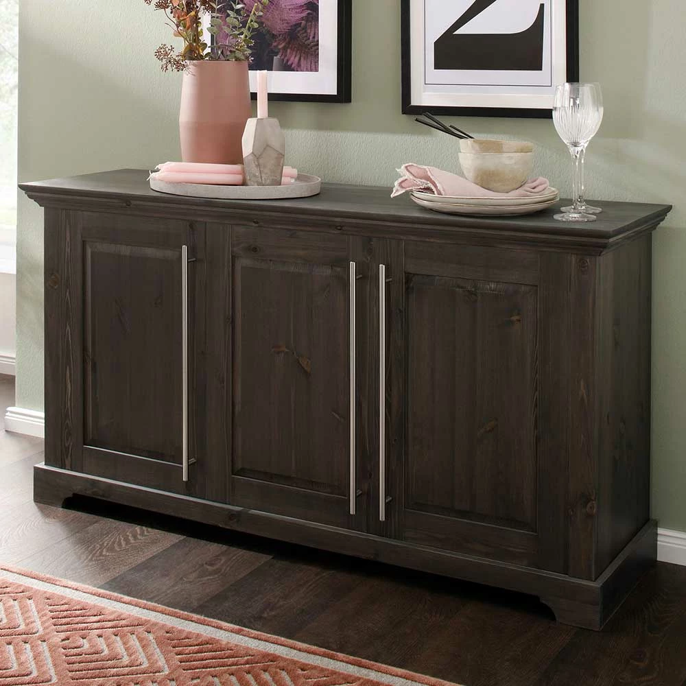 3-türige Kommode aus Kiefer in Dunkel lackiert - Syvila 3-türige Kommode Aus Kiefer In Dunkel Lackiert - Syvila -Landuva Shop 3 tuerige kommode aus kiefer in dunkel lackiert mit stangengriff metall syvila 01