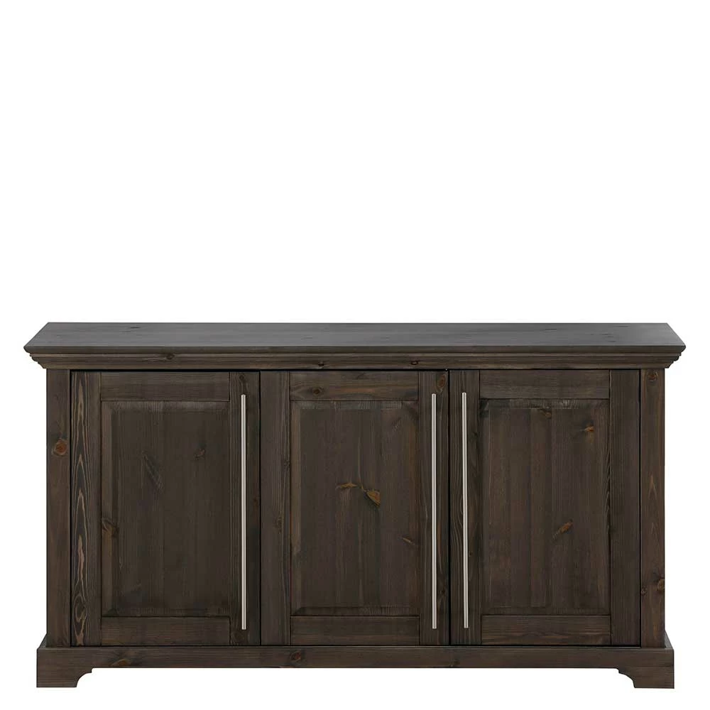 3-türige Kommode aus Kiefer in Dunkel lackiert - Syvila 3-türige Kommode Aus Kiefer In Dunkel Lackiert - Syvila -Landuva Shop 3 tuerige kommode aus kiefer in dunkel lackiert mit stangengriff metall syvila 02