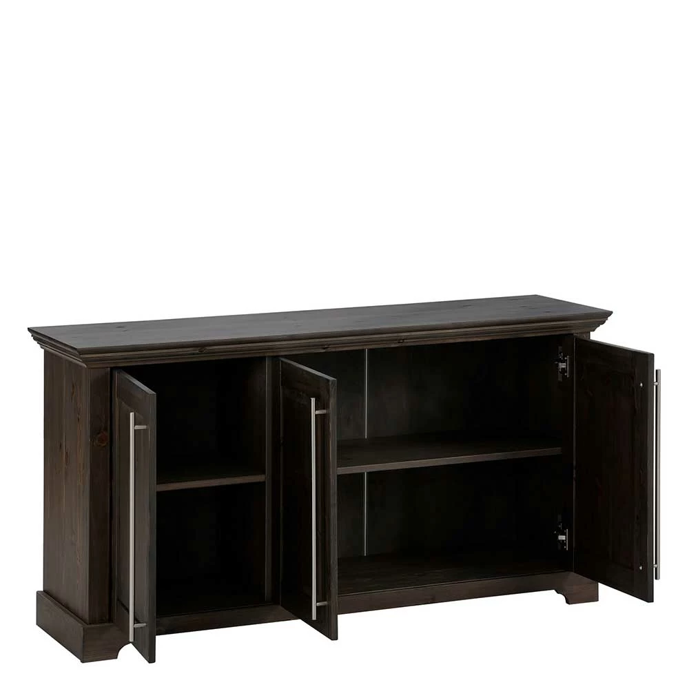 3-türige Kommode aus Kiefer in Dunkel lackiert - Syvila 3-türige Kommode Aus Kiefer In Dunkel Lackiert - Syvila -Landuva Shop 3 tuerige kommode aus kiefer in dunkel lackiert mit stangengriff metall syvila 03