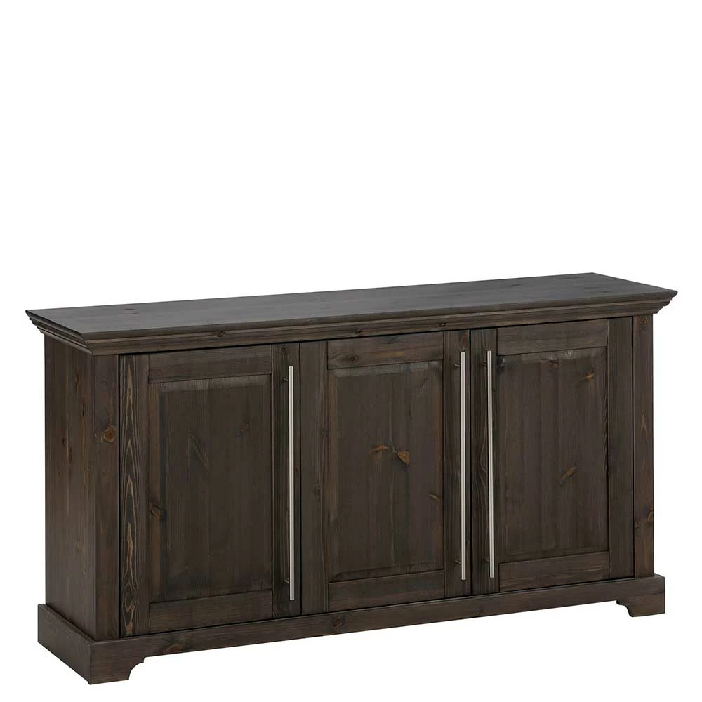 3-türige Kommode aus Kiefer in Dunkel lackiert - Syvila 3-türige Kommode Aus Kiefer In Dunkel Lackiert - Syvila -Landuva Shop 3 tuerige kommode aus kiefer in dunkel lackiert mit stangengriff metall syvila f