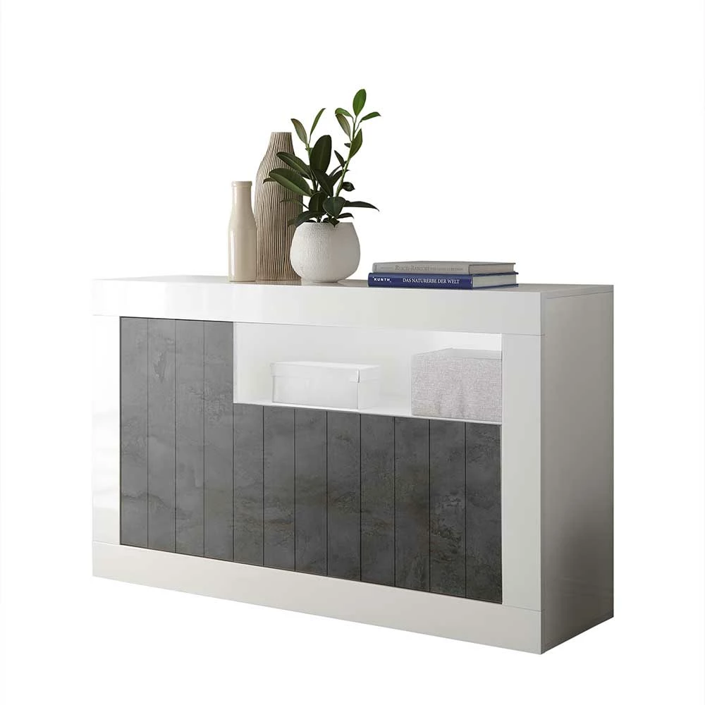 3-türige Kommode in Hochglanz Weiß & Grau - Voskala 3-türige Kommode In Hochglanz Weiß & Grau - Voskala -Landuva Shop 3 tuerige kommode in hochglanz weiss grau mit offenem fach voskala f