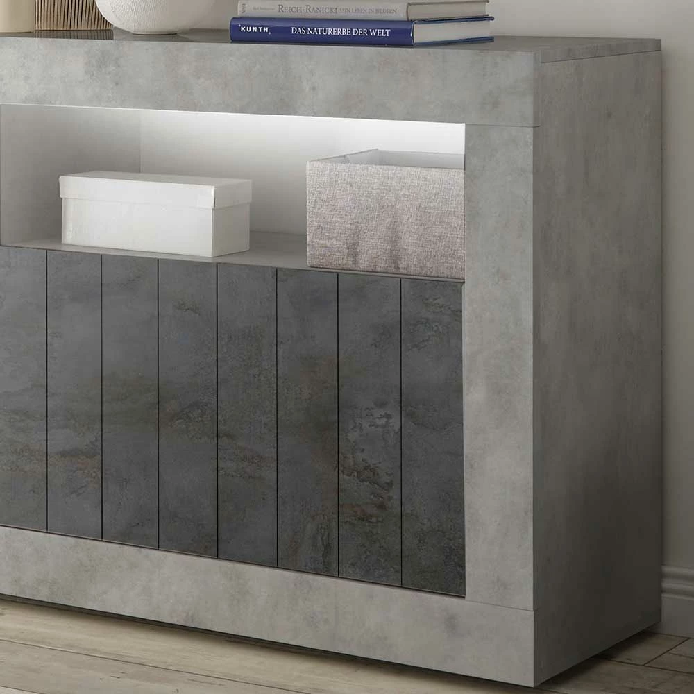 3-türige Kommode mit Regal-Fach - Reading 3-türige Kommode Mit Regal-Fach - Reading -Landuva Shop 3 tuerige kommode mit regal fach in dunklem grau beton grau reading 02