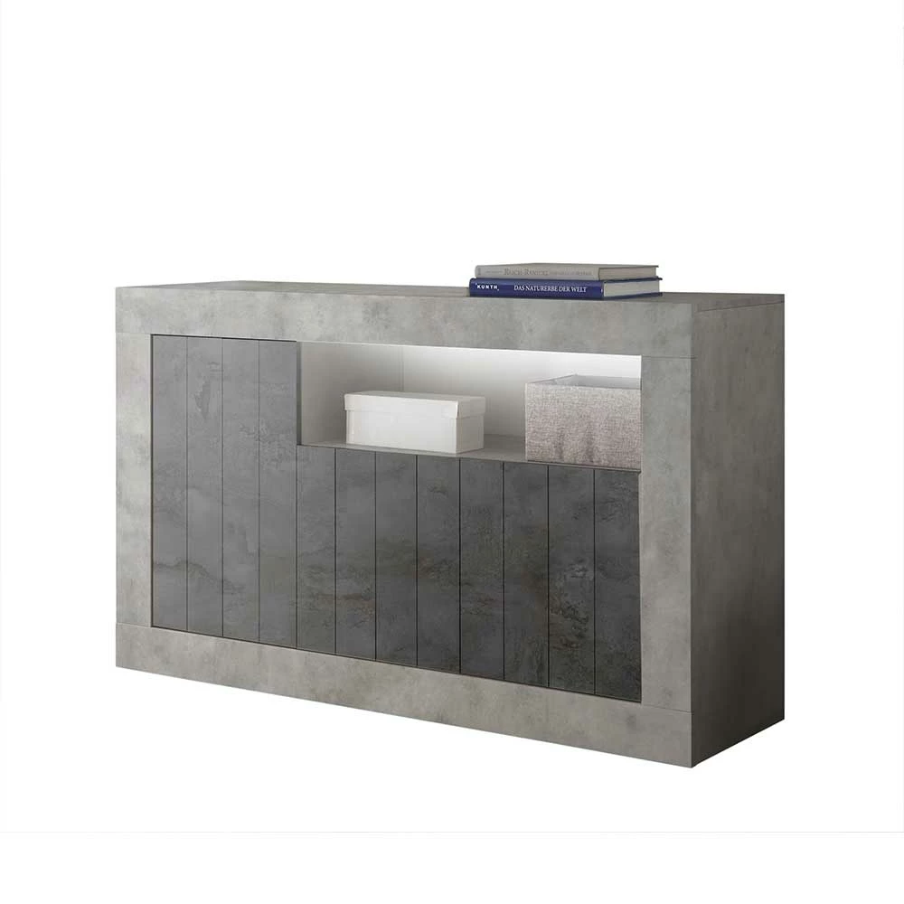 3-türige Kommode mit Regal-Fach - Reading 3-türige Kommode Mit Regal-Fach - Reading -Landuva Shop 3 tuerige kommode mit regal fach in dunklem grau beton grau reading f