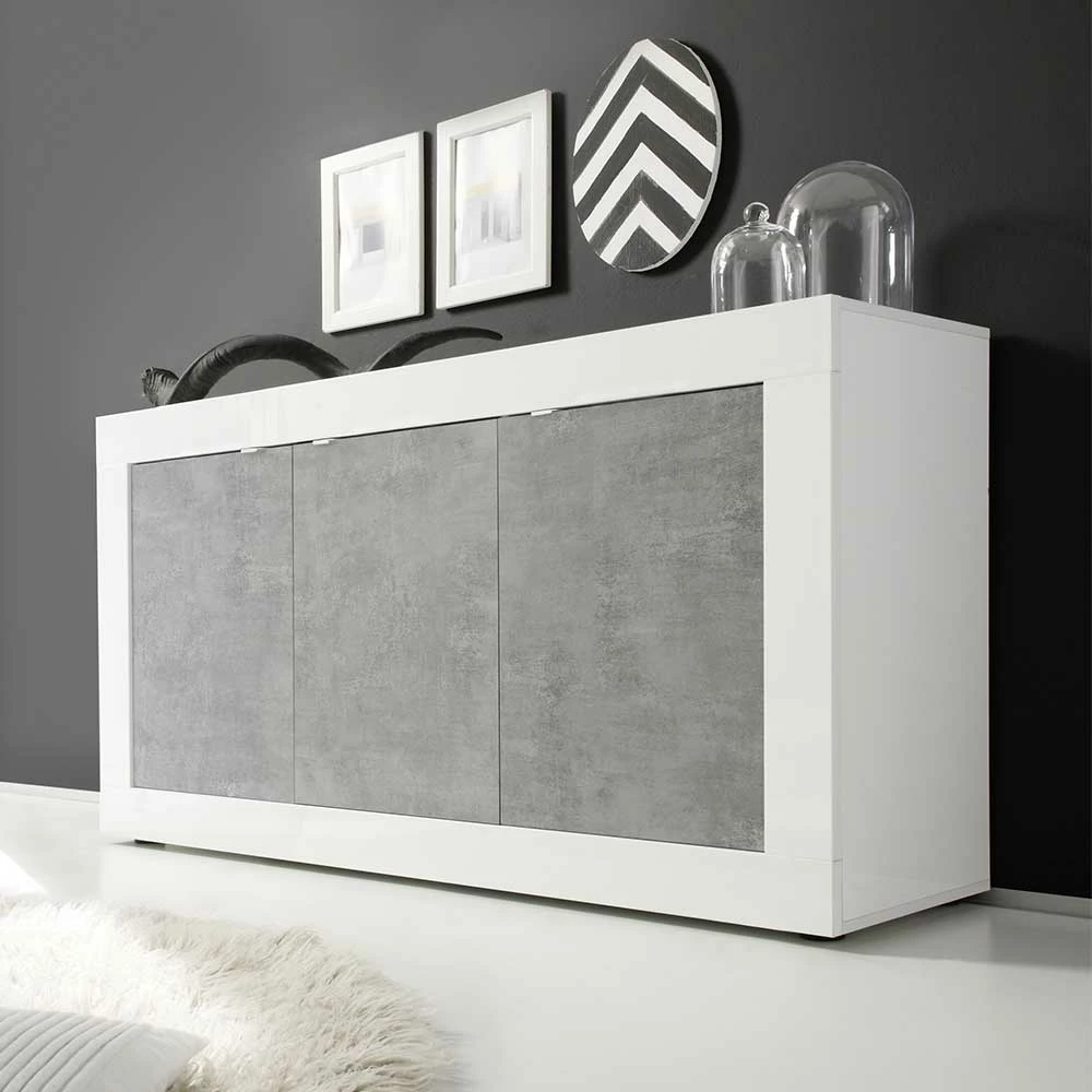 3-türiges Design-Sideboard in Beton Dekor - Narandu 3-türiges Design-Sideboard In Beton Dekor - Narandu -Landuva Shop 3 tueriges design sideboard in beton dekor hochglanz weiss narandu 01