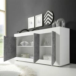 3-türiges Design-Sideboard In Beton Dekor - Narandu 4 3-türiges Design-Sideboard In Beton Dekor - Narandu -Landuva Shop 3 tueriges design sideboard in beton dekor hochglanz weiss narandu 02