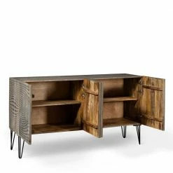 3-türiges Design Sideboard In Mangobaum Grey Wash - Escoba -Landuva Shop 3 tueriges design sideboard in mangobaum grey wash mit hairpin legs in schwarz escoba 03