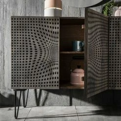 3-türiges Design Sideboard In Mangobaum Grey Wash - Escoba -Landuva Shop 3 tueriges design sideboard in mangobaum grey wash mit hairpin legs in schwarz escoba 04