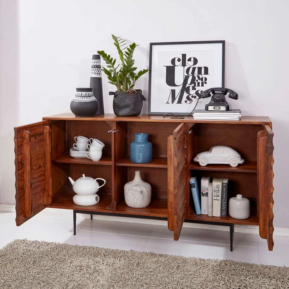 3-türiges Design-Sideboard mit 150cm Breite - Adair 3-türiges Design-Sideboard Mit 150cm Breite - Adair -Landuva Shop 3 tueriges design sideboard mit 150cm breite aus sheesham holz metall adair 02