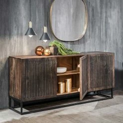 3-türiges Holz Sideboard Mit Bügelgestell - Lyrica -Landuva Shop 3 tueriges holz sideboard mit buegelgestell aus metall in schwarz lyrica 02