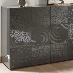 3-türiges Sideboard In Grau Glanz Lackiert - Ipatal 6 3-türiges Sideboard In Grau Glanz Lackiert - Ipatal -Landuva Shop 3 tueriges sideboard in grau glanz lackiert mit druck ipatal 04