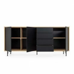 3-türiges Sideboard Mit 4 Schubladen Chicron In Schwarz -Landuva Shop 3 tueriges sideboard mit 4 schubladen in schwarz eichefarben chicron 04