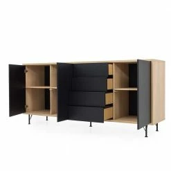 3-türiges Sideboard Mit 4 Schubladen Chicron In Schwarz -Landuva Shop 3 tueriges sideboard mit 4 schubladen in schwarz eichefarben chicron 05