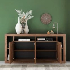 4-türiges Sideboard Mit 6 Offenen Fächern - Cosmonata -Landuva Shop 4 tueriges sideboard mit 6 offenen faechern in holzoptik braun cosmonata 02
