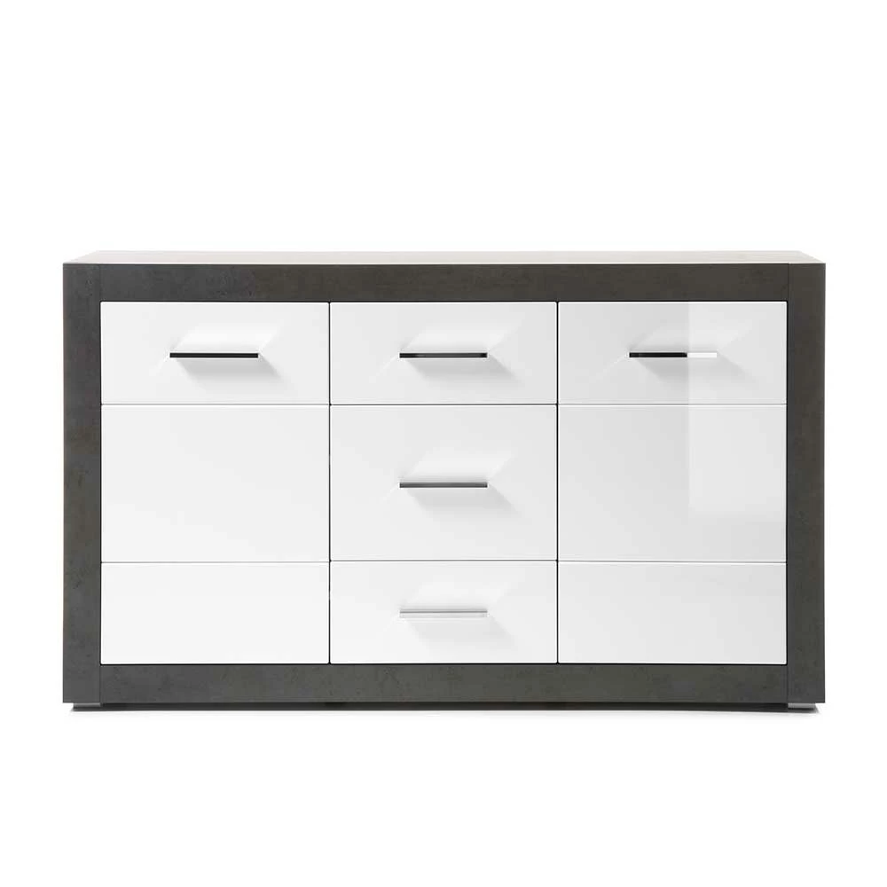 97cm hohes Hochglanz Sideboard in Weiß - Istensa 97cm Hohes Hochglanz Sideboard In Weiß - Istensa -Landuva Shop 97cm hohes hochglanz sideboard in weiss beton grau istensa 02