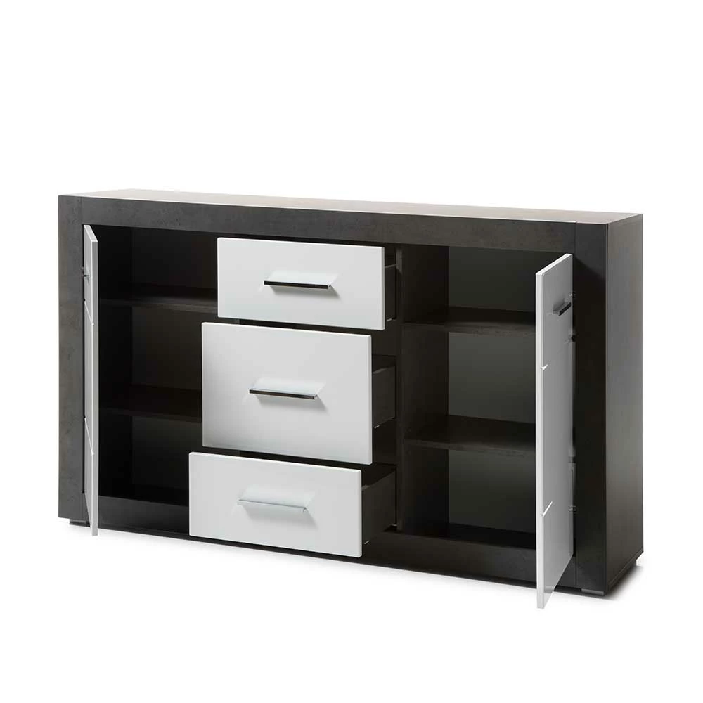 97cm hohes Hochglanz Sideboard in Weiß - Istensa 97cm Hohes Hochglanz Sideboard In Weiß - Istensa -Landuva Shop 97cm hohes hochglanz sideboard in weiss beton grau istensa 03