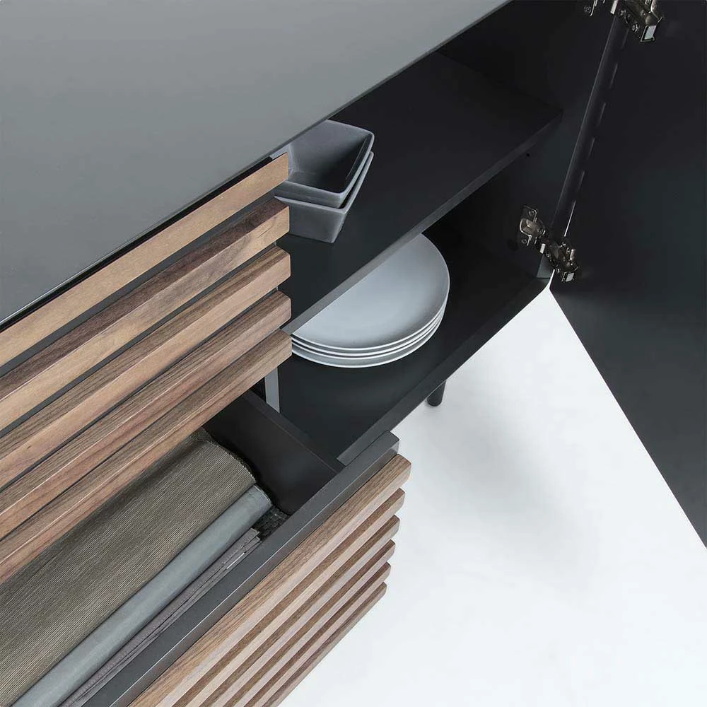 Ausgefallenes Sideboard Trupea mit Streifen Front Ausgefallenes Sideboard Trupea Mit Streifen Front -Landuva Shop ausgefallenes sideboard mit streifen front in walnuss dunkelgrau trupea 03