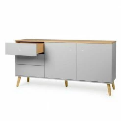 Breite Kombikommode In Grau & Eiche Revanio 2-türig -Landuva Shop breite kombikommode in grau eiche 2 tuerig 3 schubladen revanio 02