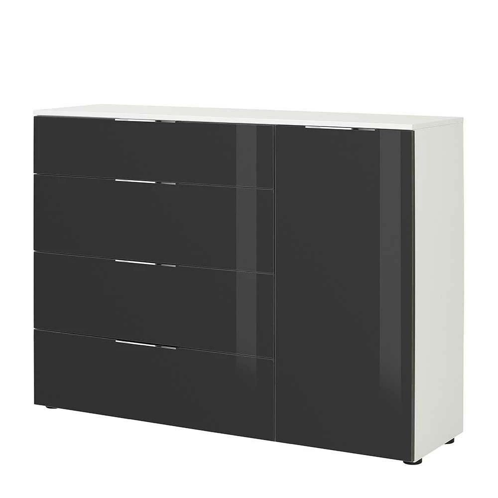 Design-Kommode mit Drehtür und Schubladen - Reanna Design-Kommode Mit Drehtür Und Schubladen - Reanna -Landuva Shop design kommode mit drehtuer und schubladen in anthrazit glas weiss reanna f