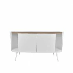 Design Stahl Sideboard In Weiß - Yunike -Landuva Shop design stahl sideboard in weiss mit eiche in ovaler form yunike 01