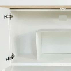 Design Stahl Sideboard In Weiß - Yunike -Landuva Shop design stahl sideboard in weiss mit eiche in ovaler form yunike 02