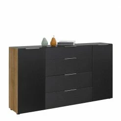 Elegantes Sideboard In Anthrazit Glasbeschichtet - Carlotte -Landuva Shop elegantes sideboard in anthrazit glasbeschichtet und eiche nachbildung 181x99x40 carlotte 01