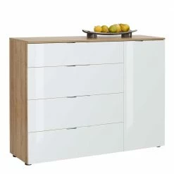 Esszimmer Kommode In Weiß Glas & Eiche - Ayfuna -Landuva Shop esszimmer kommode in weiss glas eiche mit vier schubladen tuer ayfuna 01
