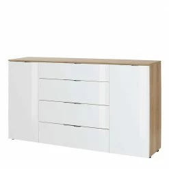 Esszimmer Sideboard In Weiß Glas & Eiche - Ayfuna