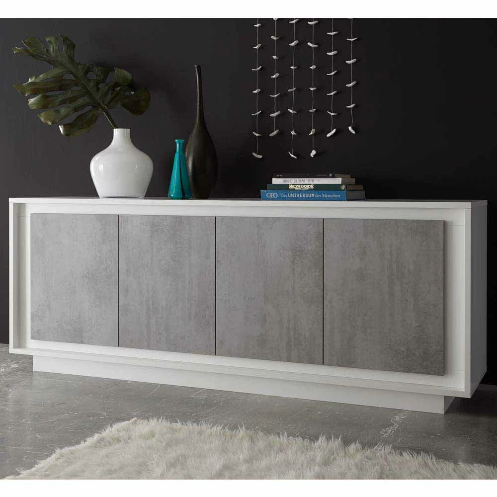 Geradliniges Sideboard in Beton Optik - Crusoe Geradliniges Sideboard In Beton Optik - Crusoe -Landuva Shop geradliniges sideboard in beton optik und weiss mit vier tueren crusoe 01