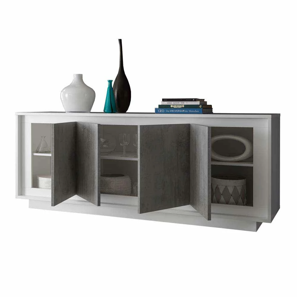 Geradliniges Sideboard in Beton Optik - Crusoe Geradliniges Sideboard In Beton Optik - Crusoe -Landuva Shop geradliniges sideboard in beton optik und weiss mit vier tueren crusoe 02
