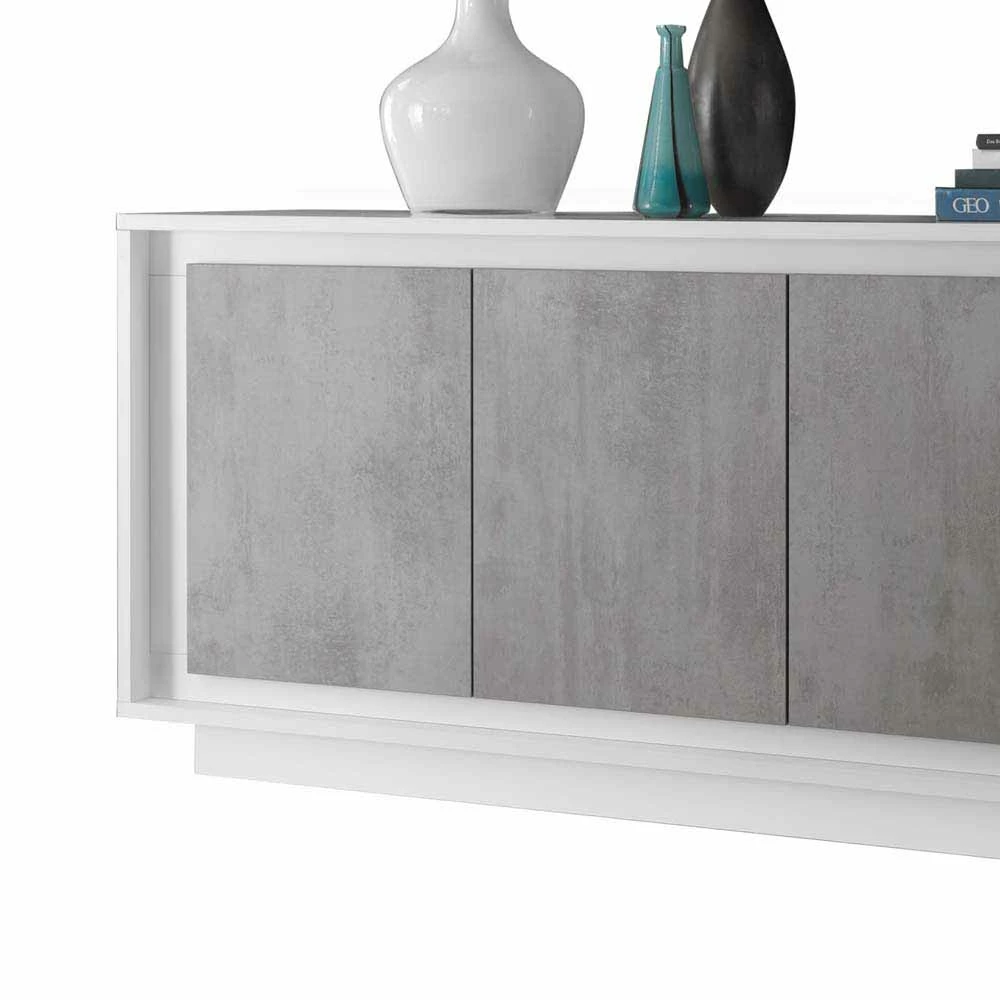 Geradliniges Sideboard in Beton Optik - Crusoe Geradliniges Sideboard In Beton Optik - Crusoe -Landuva Shop geradliniges sideboard in beton optik und weiss mit vier tueren crusoe 03