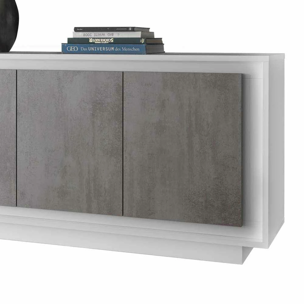 Geradliniges Sideboard in Beton Optik - Crusoe Geradliniges Sideboard In Beton Optik - Crusoe -Landuva Shop geradliniges sideboard in beton optik und weiss mit vier tueren crusoe 04