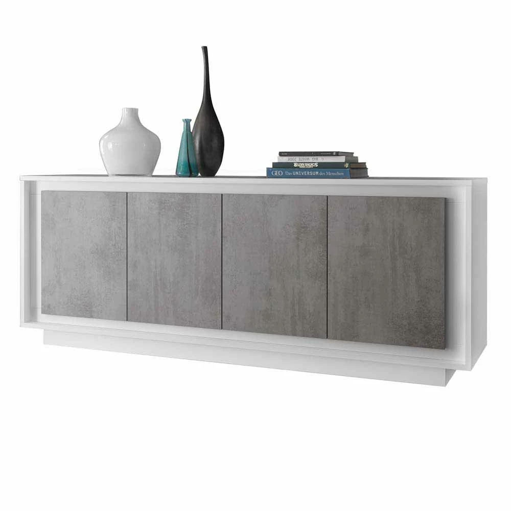 Geradliniges Sideboard in Beton Optik - Crusoe Geradliniges Sideboard In Beton Optik - Crusoe -Landuva Shop geradliniges sideboard in beton optik und weiss mit vier tueren crusoe f