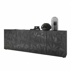 Graues Hochglanz-Sideboard 4-türiig - Kuriasna
