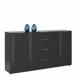 Graues Sideboard Glasbeschichtet - Noliesda -Landuva Shop graues sideboard glasbeschichtet mit gedaempften tueren soft close schubladen noliesda 01