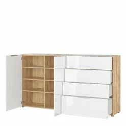 Großes Sideboard In Wildeiche & Weiß - Riodna -Landuva Shop grosses sideboard in wildeiche weiss mit glas beschichtet riodna 02