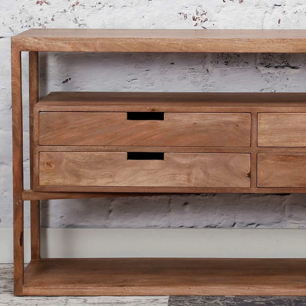 Halboffene Holz Kommode mit 4 Schubladen - Etersa Halboffene Holz Kommode Mit 4 Schubladen - Etersa -Landuva Shop halboffene holz kommode mit 4 schubladen aus mangobaum 140x76x35 etersa 02