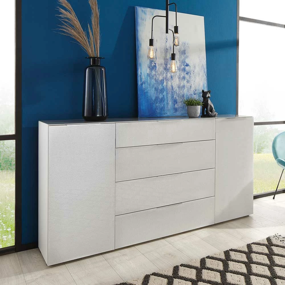Helles Sideboard in Beigegrau Glas - Lotta Helles Sideboard In Beigegrau Glas - Lotta -Landuva Shop helles sideboard in beigegrau glas und weiss mit metallgriffen lotta 02