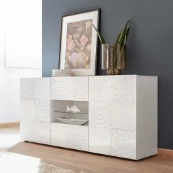 Hochglänzend Lackiertes Sideboard In Weiß - Vascaub -Landuva Shop hochglaenzend lackiertes sideboard in weiss mit muster prints vascaub 01