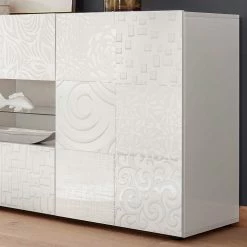 Hochglänzend Lackiertes Sideboard In Weiß - Vascaub -Landuva Shop hochglaenzend lackiertes sideboard in weiss mit muster prints vascaub 04