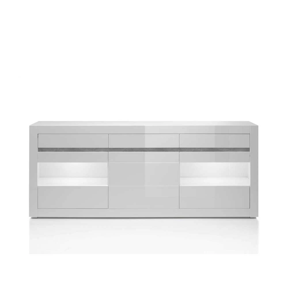 Hochglanz Sideboard in Weiß mit 2 Glaseinsätzen Mextra & Beton Dekor Hochglanz Sideboard In Weiß Mit 2 Glaseinsätzen Mextra & Beton Dekor -Landuva Shop hochglanz sideboard in weiss mit 2 glaseinsaetzen beton dekor 3 tuerig