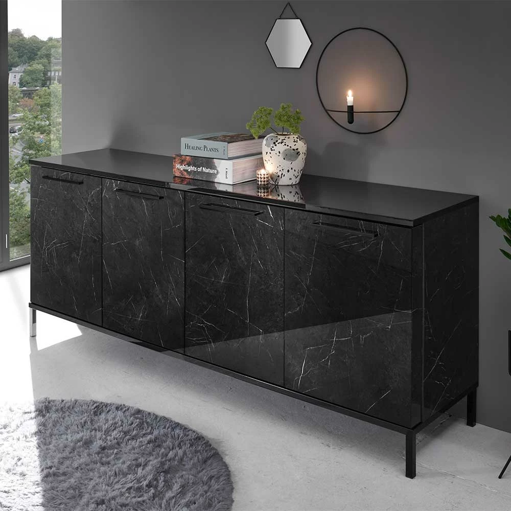 Hochglanz Sideboard mit 207 cm Breite - Cabriza Hochglanz Sideboard Mit 207 Cm Breite - Cabriza -Landuva Shop hochglanz sideboard mit 207 cm breite in schwarz marmor optik cabriza 01
