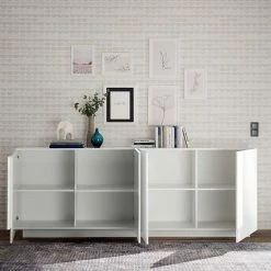 Hochglanz Sideboard Mit 4 Türen In Weiß - Kerym -Landuva Shop hochglanz sideboard mit 4 tueren in weiss mit sockelgestell kerym 02