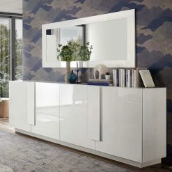 Hochglanz Sideboard Mit 4 Türen In Weiß - Kerym -Landuva Shop hochglanz sideboard mit 4 tueren in weiss mit sockelgestell kerym 05